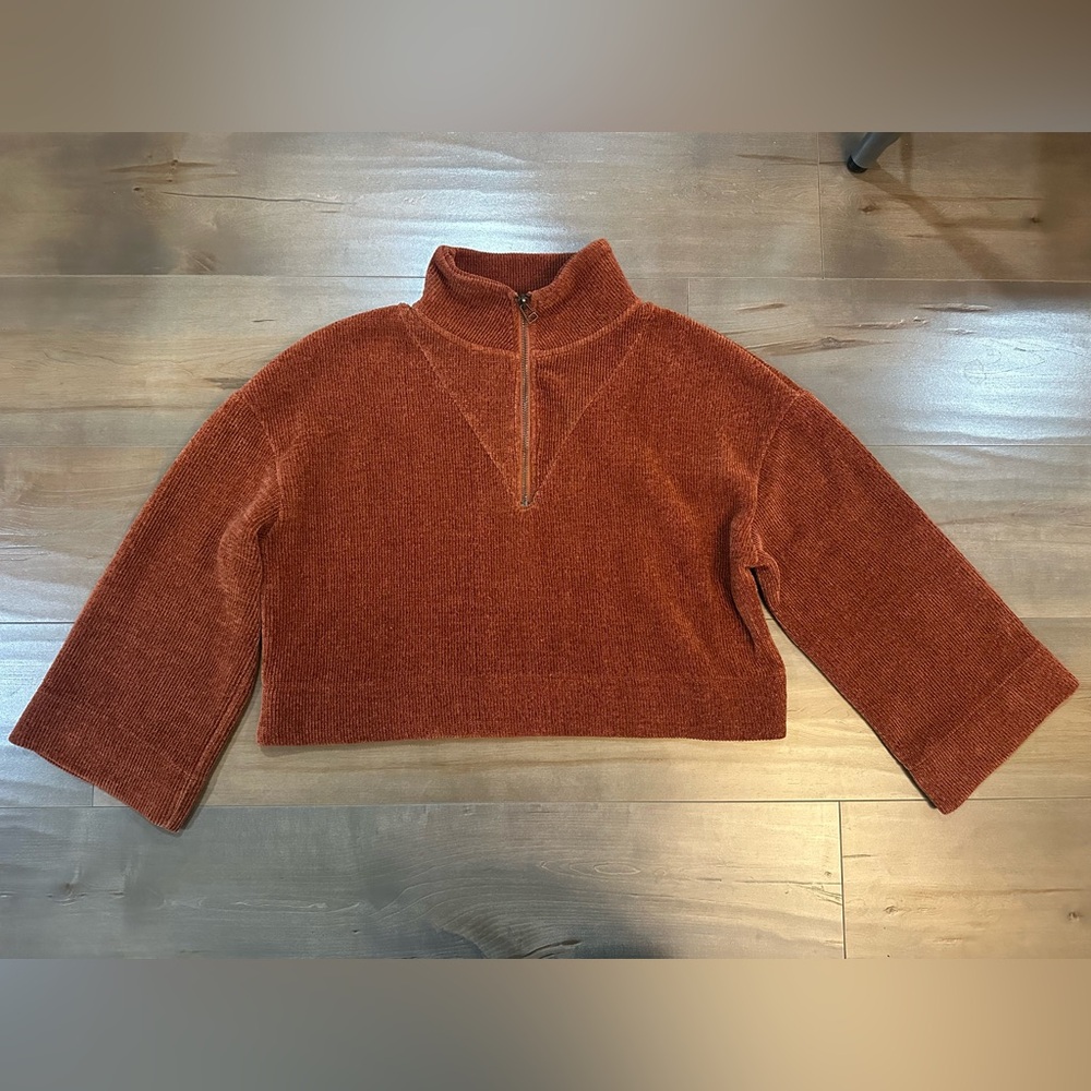 Urban Outfitters Cropped Half-Zip Sweater in Rust